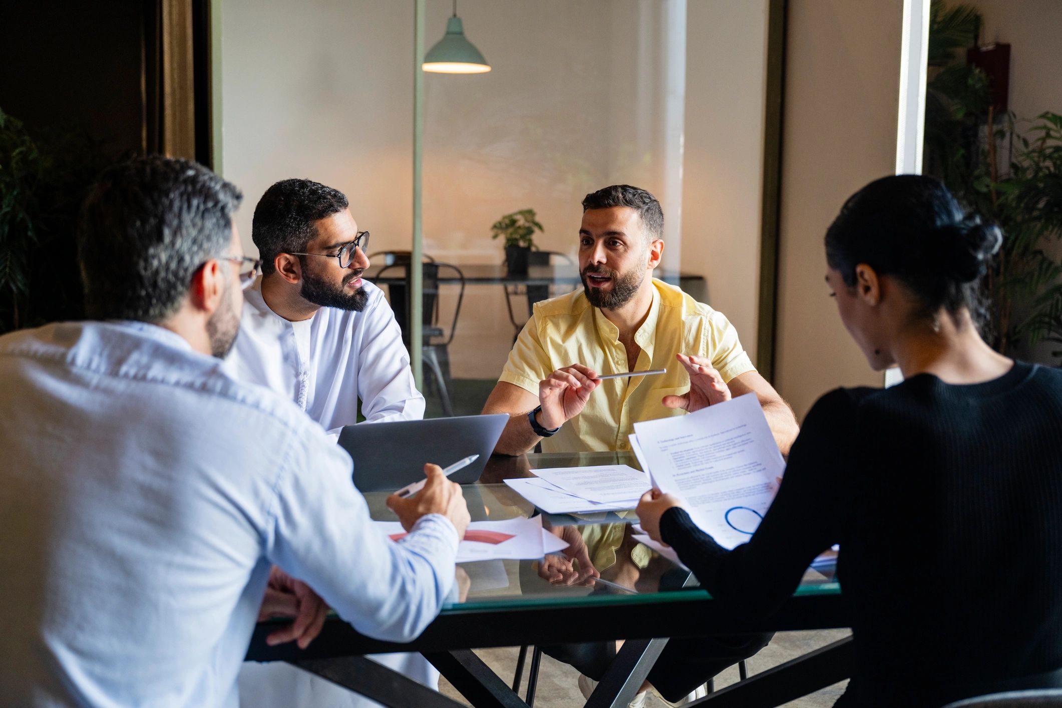 Team discussion in a meeting room